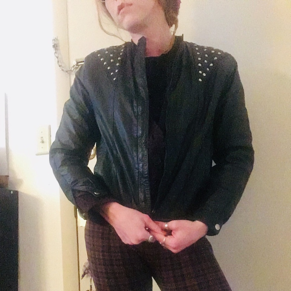 80s black leather jacket